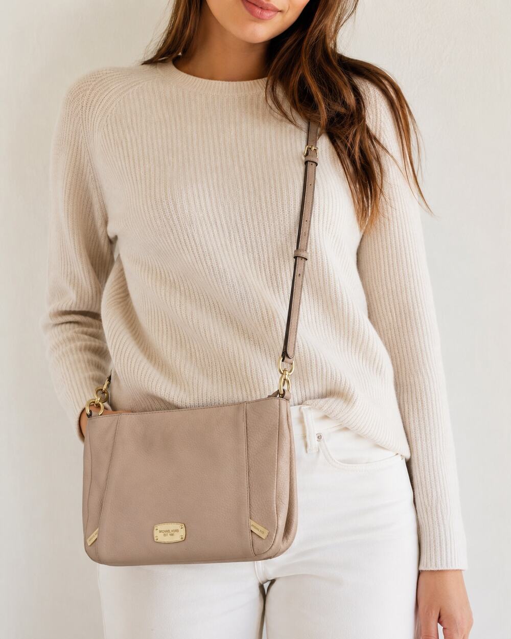 Michael Kors Blush Tan Leather Crossbody Handbag Purse Gold Hardware Bag